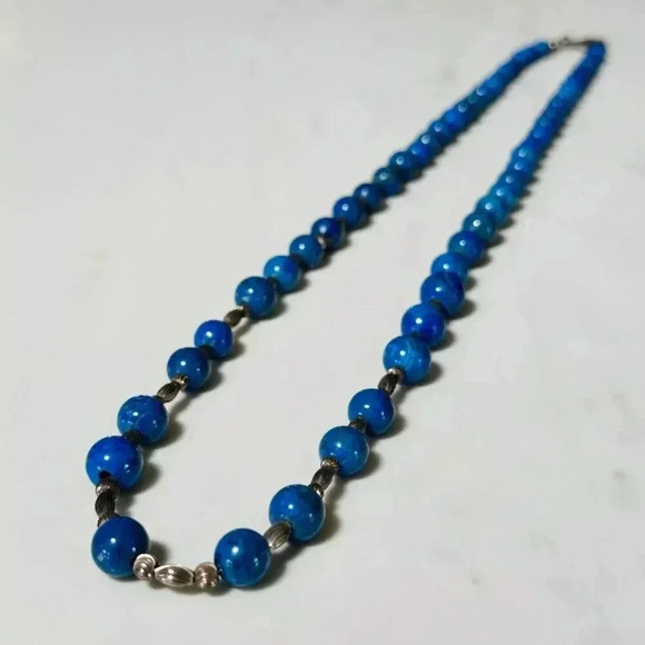 Beaded Necklace Blue Bead Single Strand Acrylic Long Estate Jewelry 12" Closed - Picture 1 of 4